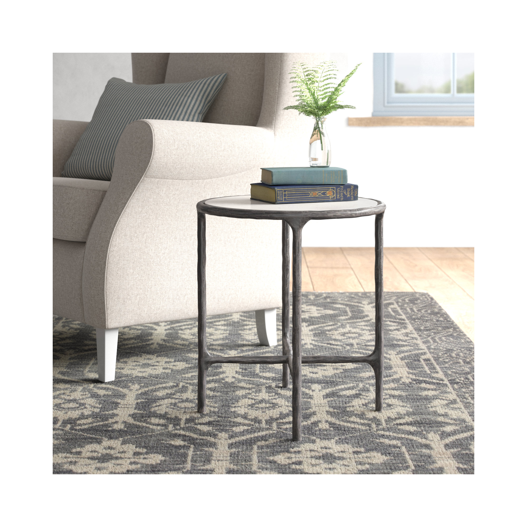 Evelynn End Table, Black, White Marble