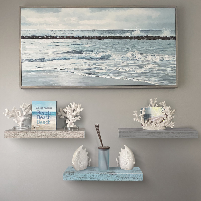 Sorbus 16" Long Floating Shelves with Invisible Mounting - Set of 3, Blue/Gray/White, Blue/Gray/White