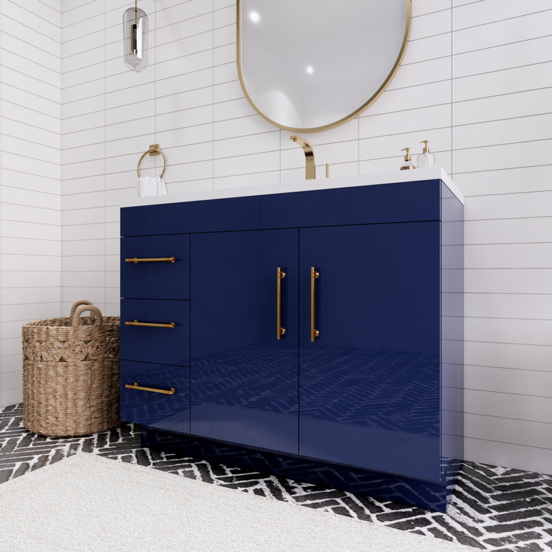 42'' Single Bathroom Vanity with Acrylic Top, Nigh Blue