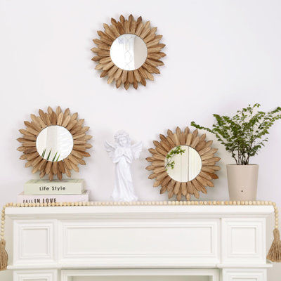 Boho Miroir Sunburst Wall Decor 3 pièces Rustic
