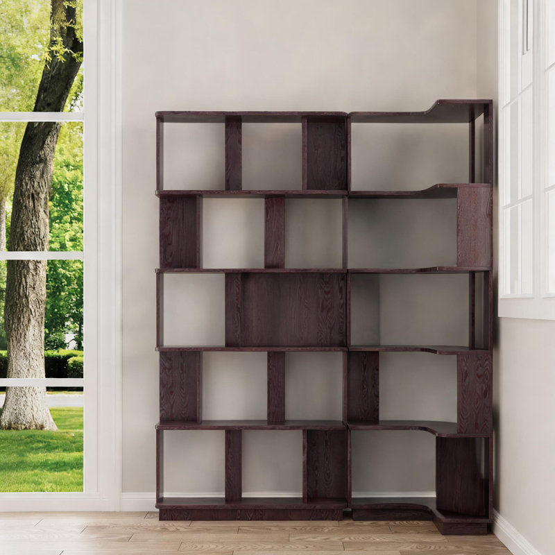 Ensemble de bibliothèque de coin 2 pièces personnalisable, étagère de présentation en panneau de fibres à densité moyenne de couleur rouge pour salon et bureau à domicile
