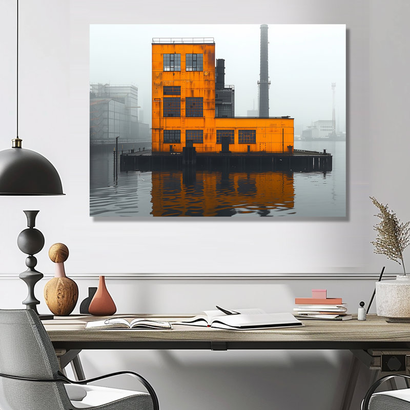  «Yellow Grey Urban Oasis Factories II - Décoration murale usines, Métal métal, 24" H x 32" W