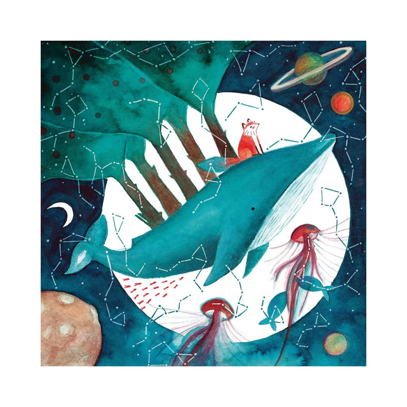 Fox And Whale IV by The Cosmic Whale - Wrapped Canvas Gallery-Wrapped Canvas Giclée, 30.48 cm H x 30.48 cm W