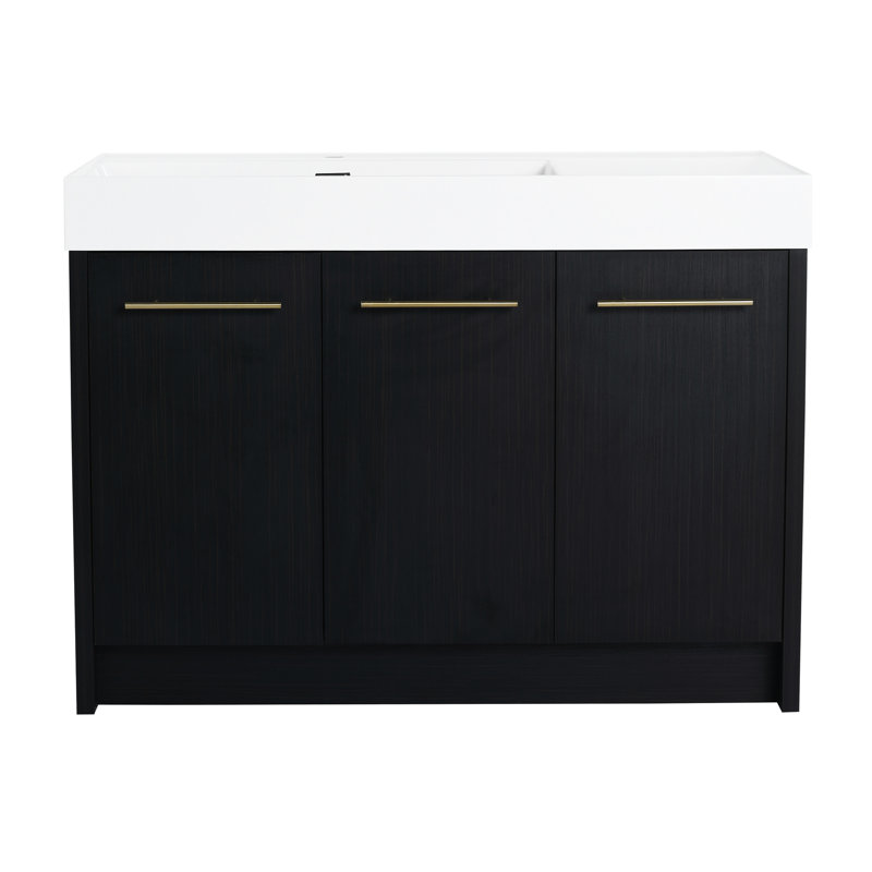 Meuble-lavabo 48 po en châtaignier noir avec lavabo en résine et porte à fermeture en douceur - lavabo moderne de 48 po