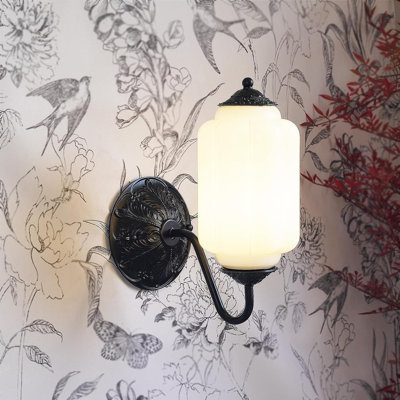 Vintage Milk Glass Wall Sconce With Green Shade And Brass Finish, LED Wall Light Fixture For Living Room, Bedroom, Bathroom, Hallway, And Entryway
