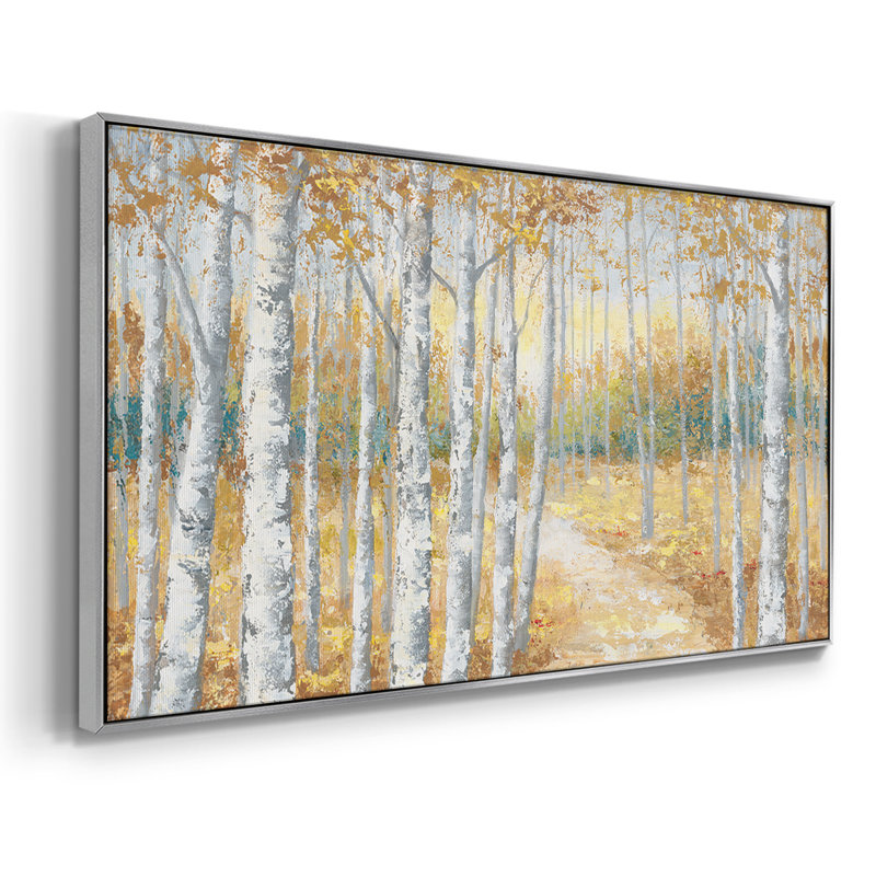 Birch Path II - Toile tendue avec châssis encadré - Prêt à être accroché, Argent argent