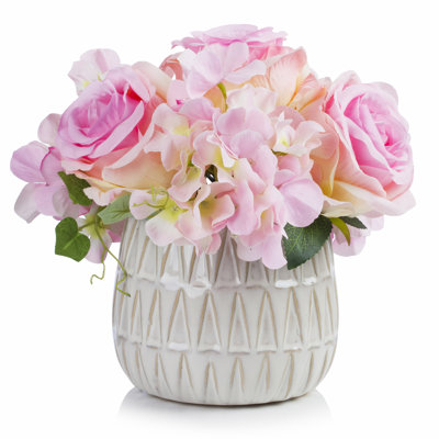 Centre de table hortensia artificiel mixte en pot