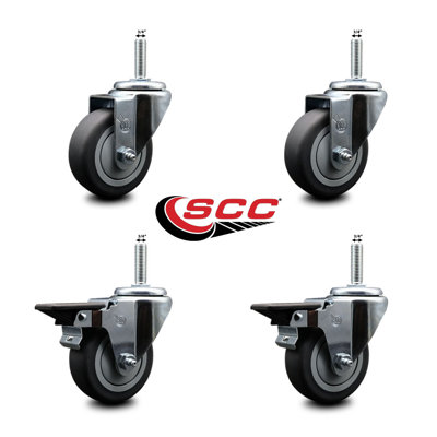 3.5 Inch_Thermo  Rubber Wheel Swivel 3/4 Inch_Threaded Stem Caster Set 2 Brakes