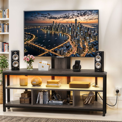 47" Modern Insdustrial Media Center TV Stand Equipped with Adjustable TV Mount, TV Bracket and Built-in Power Outlet