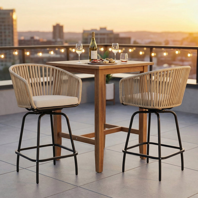 Switte Modern 31.5" Swivel Bar Stool Set of 2 w/ Rattan Armrests & Footrest, 250lb Capacity 