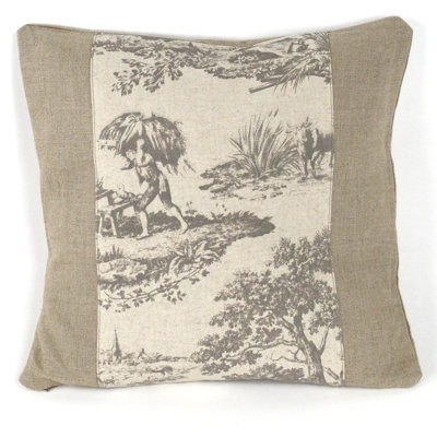 French Inspired Toile Linen Throw Pillow