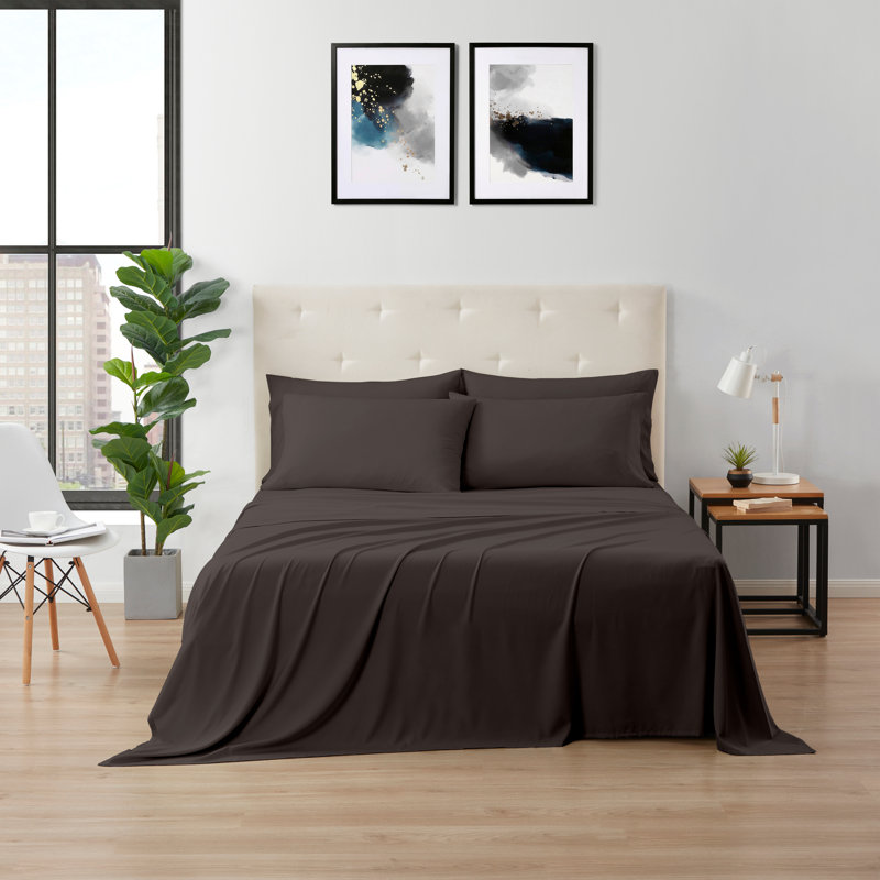 Ensemble de draps 6 pièces Kathy Ireland , Brun, Twin Sheet set with 4 additional pieces