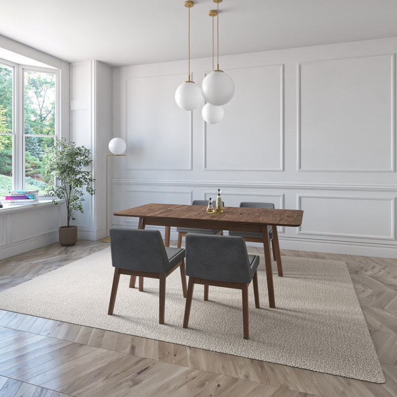 Braju Indoor Wood Extendable Dining Set, 5 Pieces: Table, 4 Chairs, Walnut