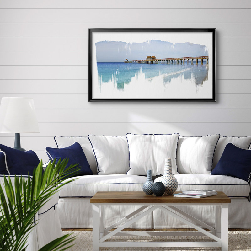 Virginia Beach Pier - Toile encadrée de qualité supérieure - prête à être accrochée, H 22,5 po x l 42,5 po x P 1 po