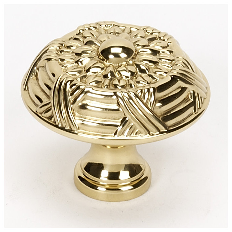 Ribbon and Reed Mushroom Knob, Polished Brass