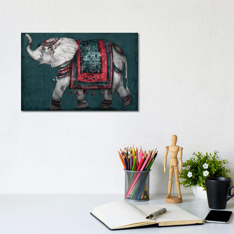 Éléphant Regal par Patricia Pinto-impression d’art graphique, Pas de tapis, Toile tendue, H 12 po x l 8 po x P 0,75 po
