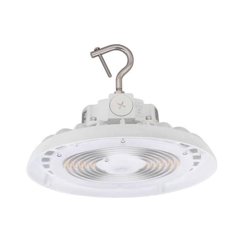 UFO DEL haute hauteur ronde - 100 à 150 W - 16 000 à 24 000 lumens - 3CCT sélectionnable - 120 à 277 V - intensité variable - finition blanche - éclairage d'entrepôt et commercial
