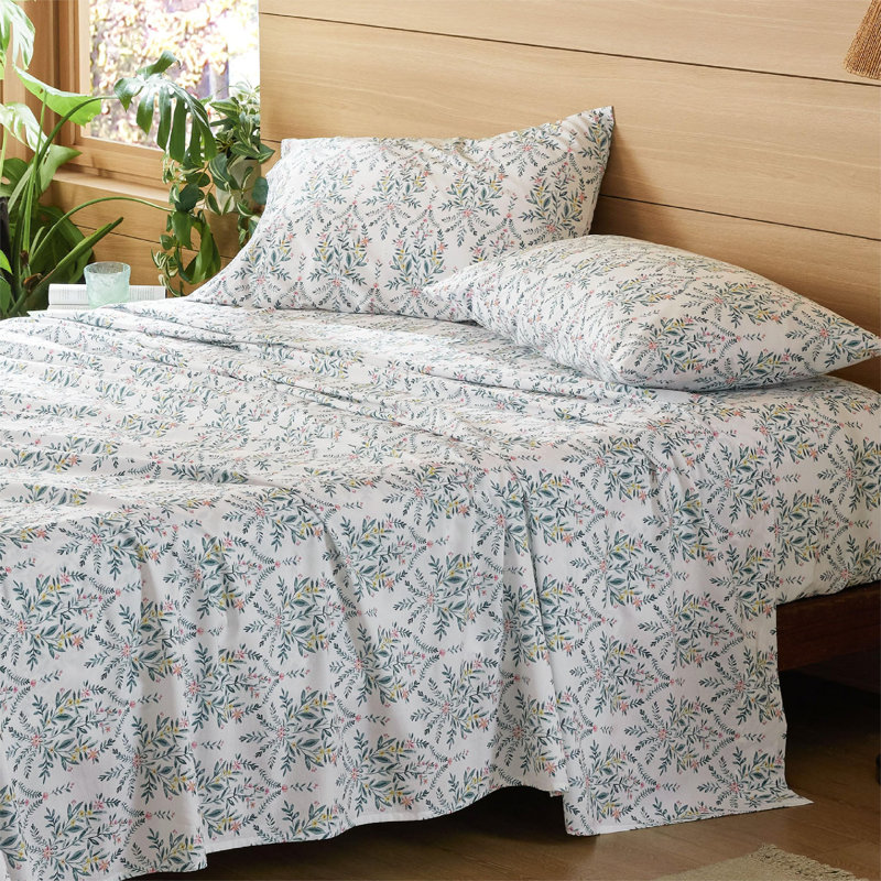 Bedsur Soft Flower Percale Sheets, King Sheet Set with 2 Pillowcases