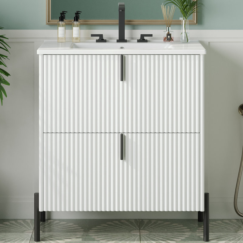 Meuble-lavabo de salle de bain avec lavabo et tiroirs d'extension, Blanc