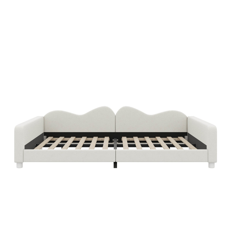 Upholstered Daybed With Cloud-Shaped Backrest, Pink, Full