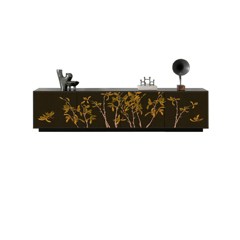 Meuble télé en bois de pin de qualité supérieure, Noir, noir, noir, noir, 70.86"