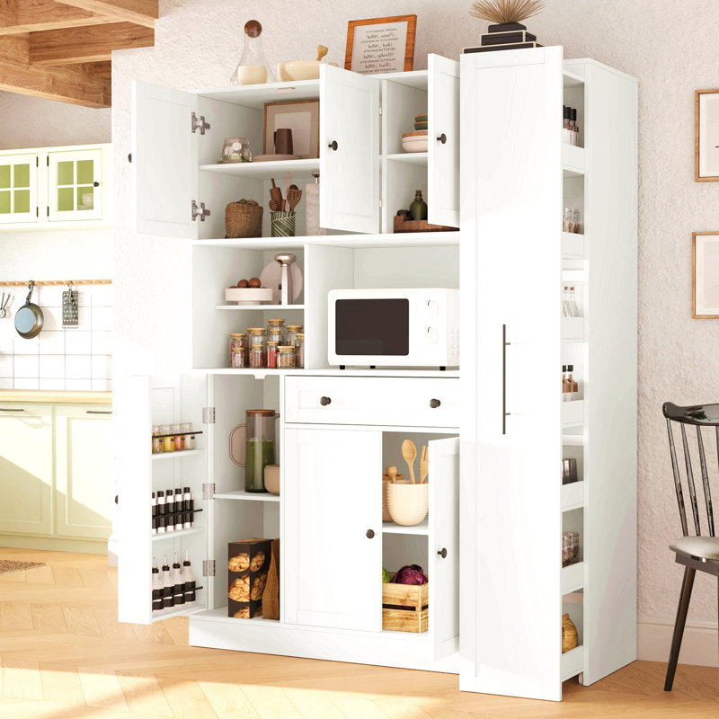 Freestanding Buffet With Hutch , Large Kitchen Pantry Storage Cabinet Cupboard With Pull-Out Side Cabinet, Door Shelves And Drawer