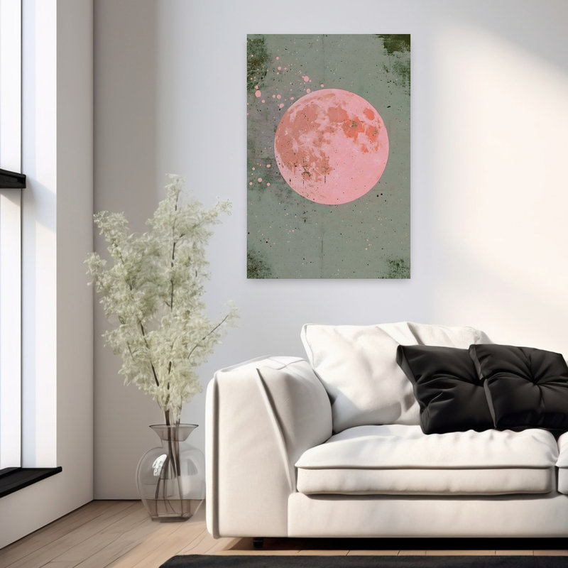 Art mural paysage abstrait abstrait lune rose, H 36 po x l 24 po