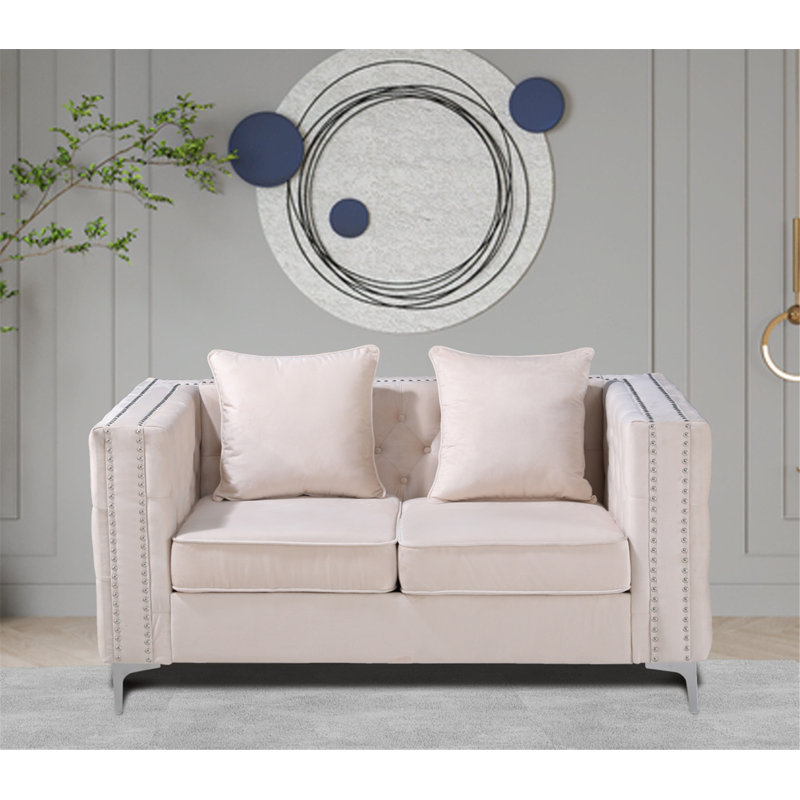 Causeuse rembourrée Vanida, Velours beige