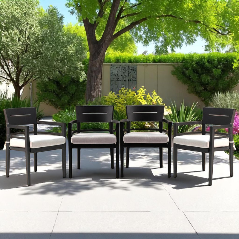 Chaises de patio d'extérieur haut de gamme en aluminium Everly avec coussin de siège Sunbrella