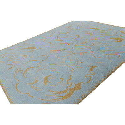 Rug & Kilim’S French Art Deco Rug In Blue With Gold Geometric Patterns