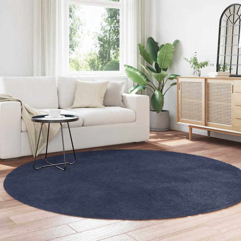 Shaggy Rug High Pile NAVARRA Navy Polyester, Round 200cm