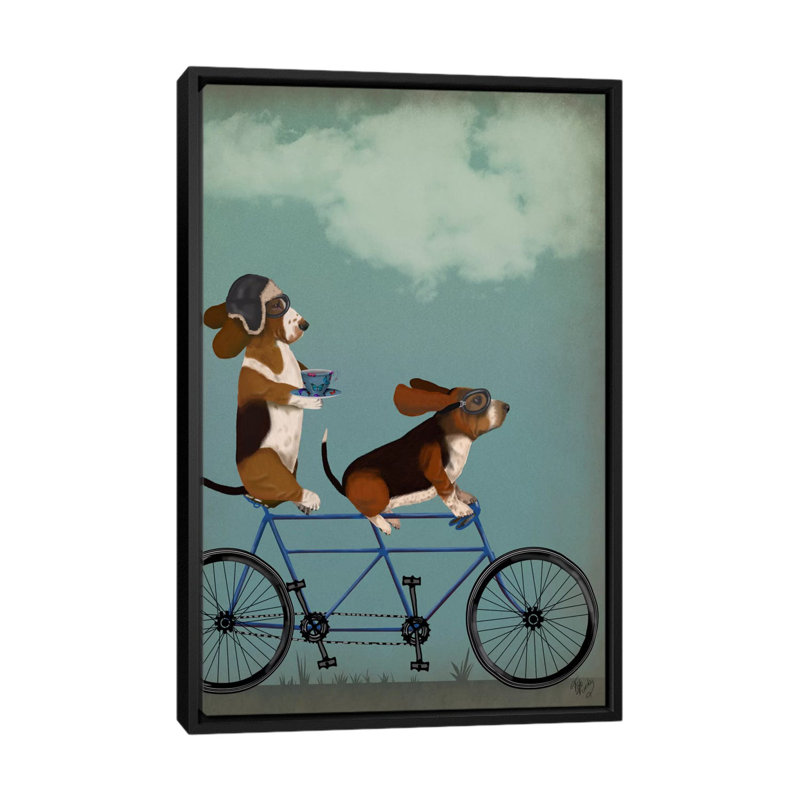 Fab Funky «Basset Hound Tandem», reproduction sur toile tendue, H 26 po x l 18 po x P 1,5 po, Toile avec cadre noir