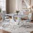 Holloman Modern 5-Piece Faux Marble Dining Set with Upholstered Cantilever Chairs
