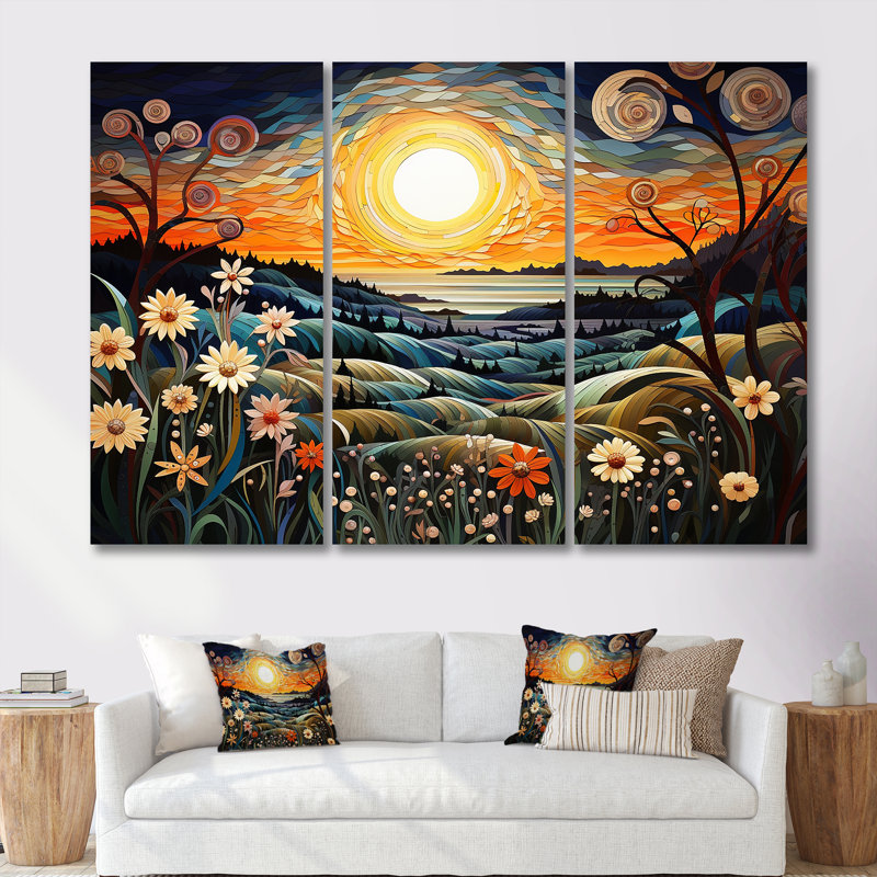 Ornella - ensemble d'art mural abstrait paysage, H 28 po x l 36 po x P 1 po, Toile tendue