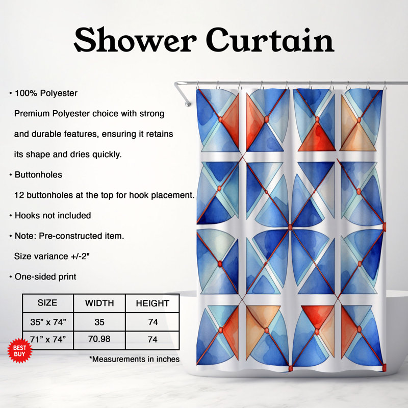 Serene Shape Prints - Rideau de douche Premium, H 74 po x l 71 po