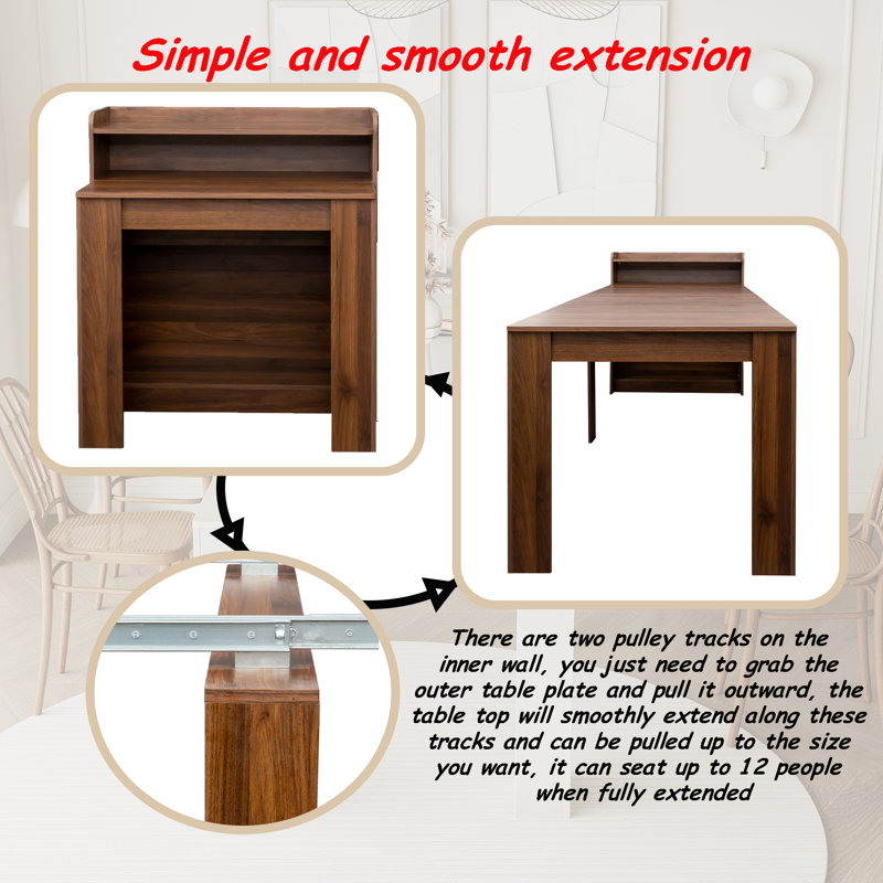 Table de salle à manger extensible avec rangement, Noyer