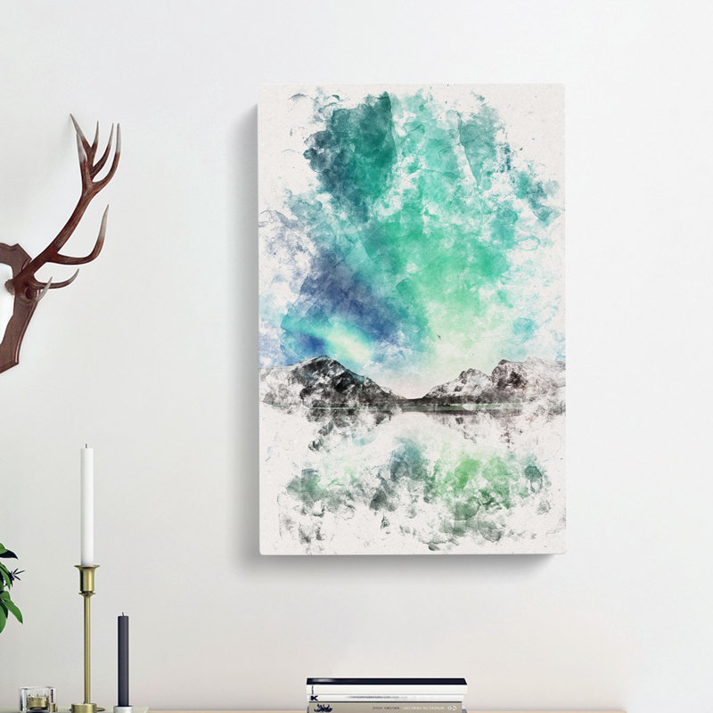 Northern Lights Over Skagsanden Beach - Wrapped Canvas Painting, 50cm H x 35cm W x 3cm D