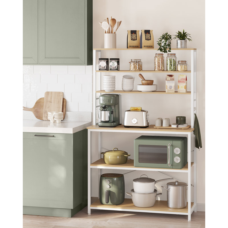 Kitchen Storage Rack, Coffee Bar, Baker’S Rack, Total 6 Shelves And 6 Hooks, For Microwave, Steel Frame, Industrial, 40 X 100 X 167 Cm