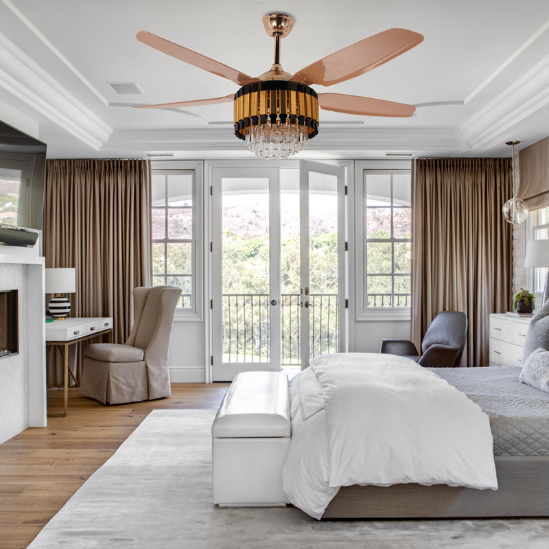 52 Inch Modern European And American Restaurant Inverter Ceiling Fan With Crystal Strips