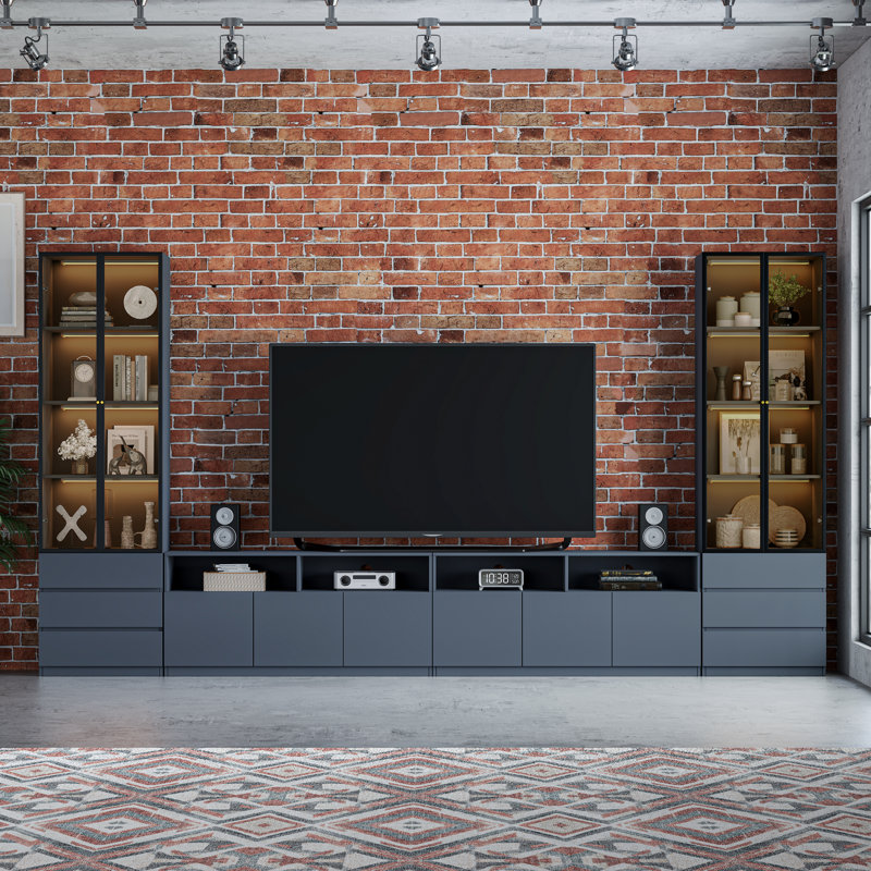 Meuble audio-vidéo gris Ganta avec l, H 81,1 po x l 141,7 po x P 15,7 po, Gris