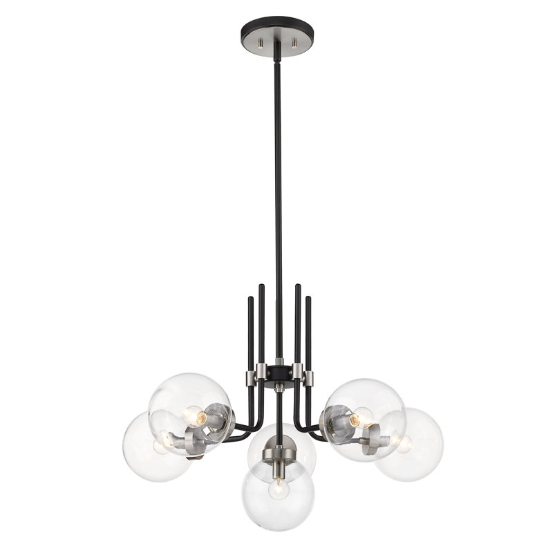Doerun 6 - Light Dimmable Classic / Traditional Chandelier, Brushed Nickel, Clear