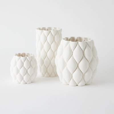 Pillowed Printed Vase-Matte White-Lg