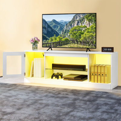 LED TV Unit for TVs up to 65 Inch, TV Cabinet , Gaming Entertainment Center with Adjustable Glass Shelf