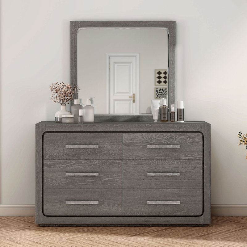 Commode 6 tiroirs avec miroir Archer, Gris