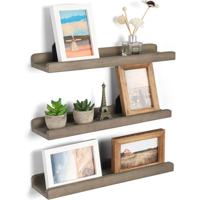 Rustic Picture Ledge Floating Shelves, 16.9" Wall Shelf Set Of 3, Grey