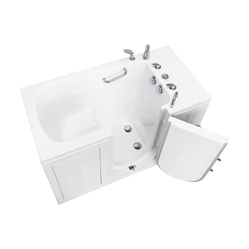 Ella Monaco 32"x52" Acrylic Soaking Walk-In-Bathtub, Right Outward Swing Door, 5 Piece Fast Fill Faucet, 2" Dual Drain