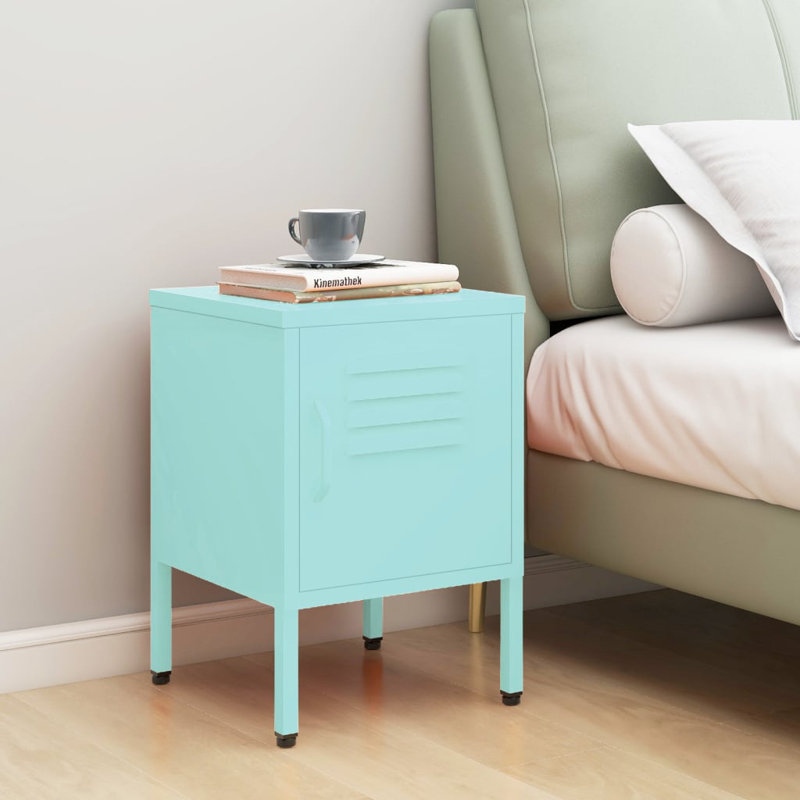 Izzabel 35cm W Steel Bedside Table, Mint Green, Individual