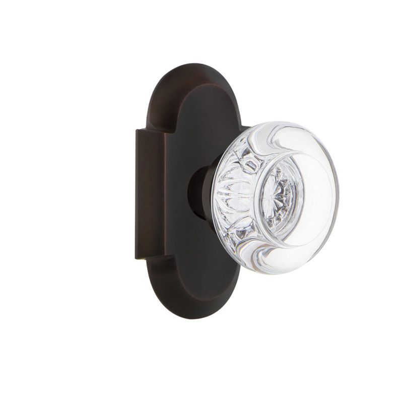 Cottage Plate with Round Clear Crystal Door Knob, Timeless Bronze, 2-3/8"