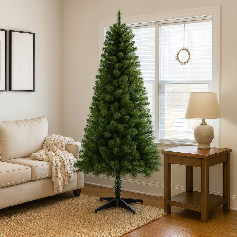 Arbre de Noël artificiel à charnière non éclairé avec 582 pointes, branches en PVC, arbre de vacances vert avec support en plastique à 4 pieds pour la décoration de Noël intérieure