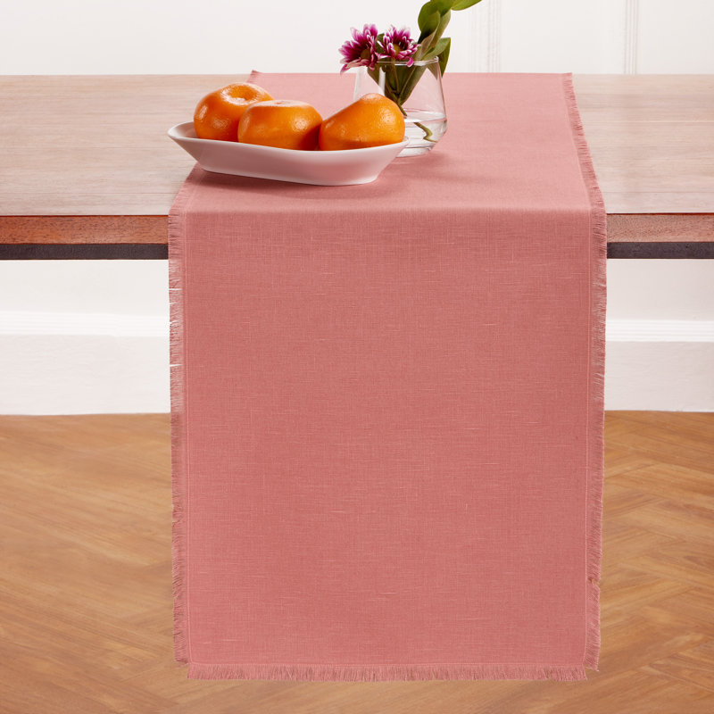 Fringe - 100% Pure Linen Table Runner, Dusty Rose, 108" x 0.3" Rectangle